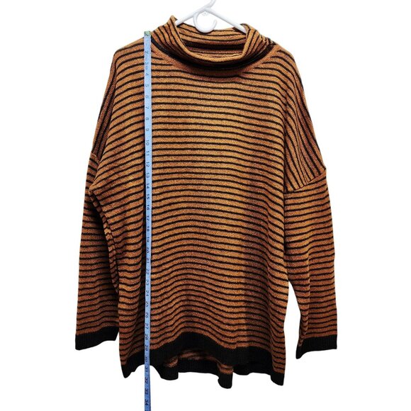 Striped Turtleneck Oversized Knit Sweater Warm Amber Black Horizontal paten 2XL - Picture 4 of 6